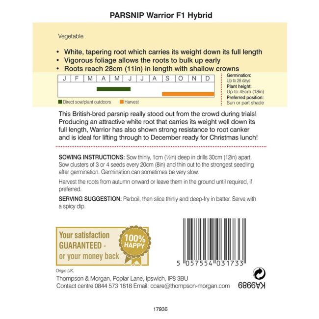 THOMPSON & MORGAN - PARSNIP WARRIOR F1 HYBRID SEEDS - Image 2