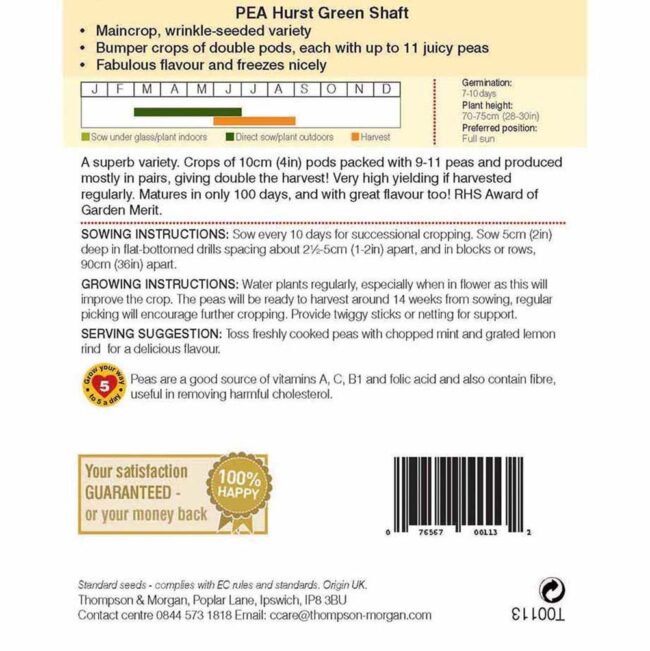 THOMPSON & MORGAN - PEA HURST GREEN SHAFT SEEDS - Image 2