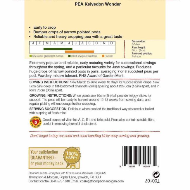 THOMPSON & MORGAN - PEA KELVEDON WONDER SEEDS - Image 2