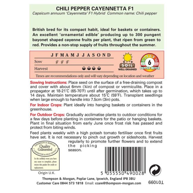 THOMPSON & MORGAN - PEPPER CHILLI CAYENNETTA SEEDS - Image 2