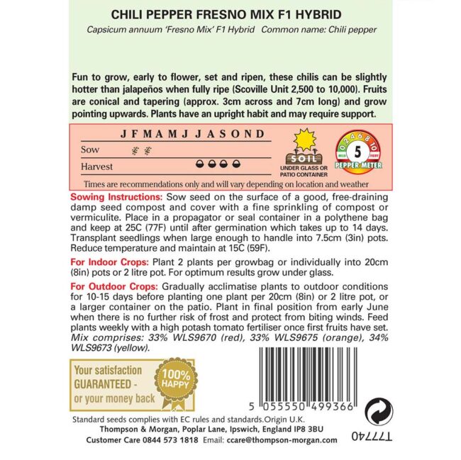 THOMPSON & MORGAN - PEPPER CHILLI FRESNO MIX F1 HYBRID SEEDS - Image 2