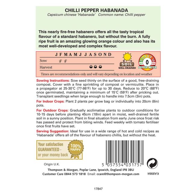 THOMPSON & MORGAN - PEPPER CHILLI HABANADA SEEDS - Image 2