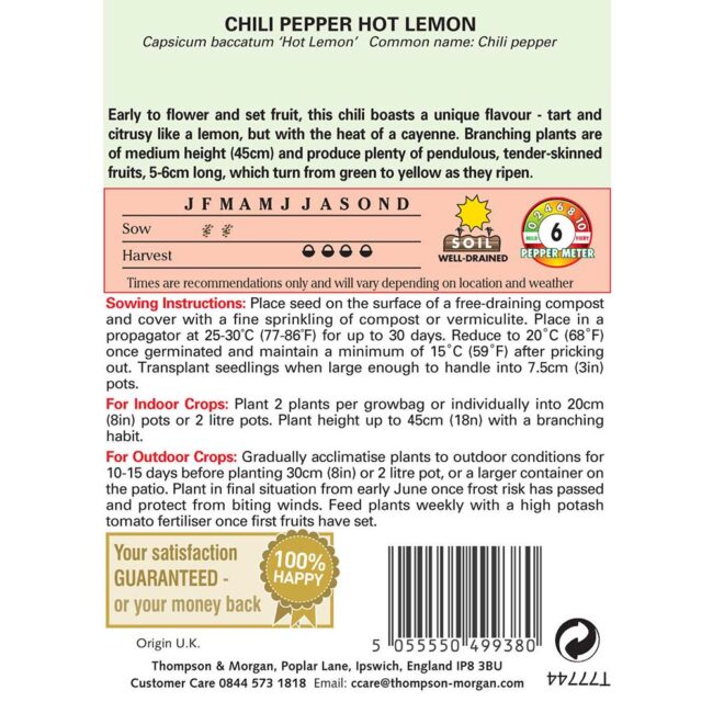 THOMPSON & MORGAN - PEPPER CHILLI HOT LEMON SEEDS - Image 2