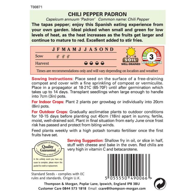 THOMPSON & MORGAN - PEPPER CHILLI PADRON SEEDS - Image 2