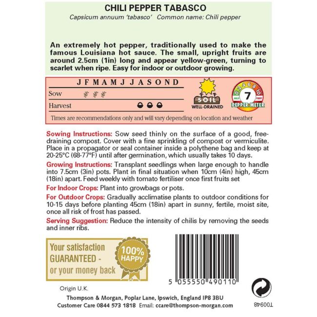 THOMPSON & MORGAN - PEPPER CHILLI TABASCO SEEDS - Image 2