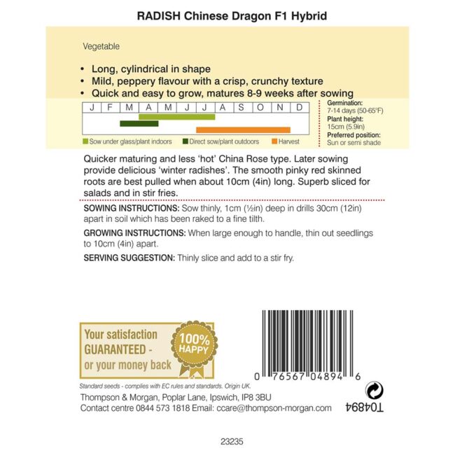 THOMPSON & MORGAN - RADISH CHINESE DRAGON F1 HYBRID - Image 2