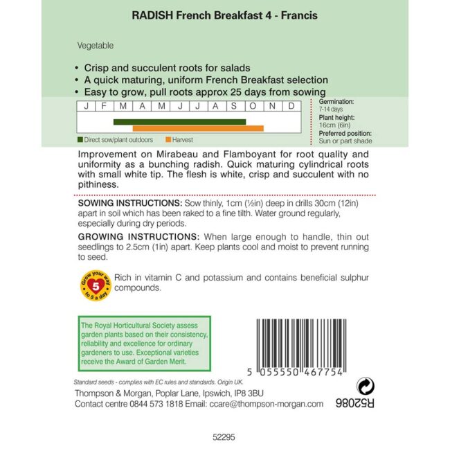 THOMPSON & MORGAN - RADISH FRENCH BREAKFAST 4 FRANCIS - Image 2