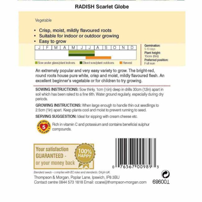 THOMPSON & MORGAN - RADISH SCARLET GLOBE SEEDS - Image 2