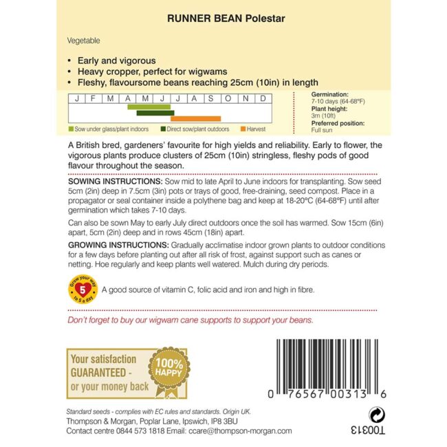 THOMPSON & MORGAN - RUNNER BEAN POLESTAR SEEDS - Image 2