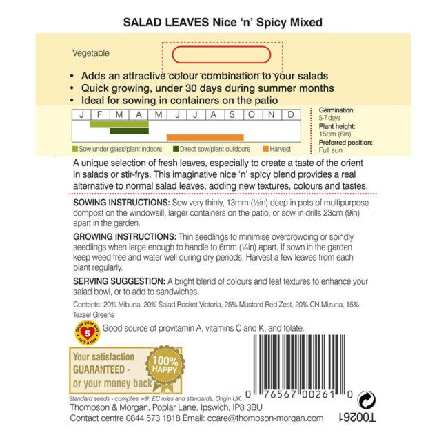 THOMPSON & MORGAN - SALAD LEAVES NICE N SPICY MIXED - Image 2