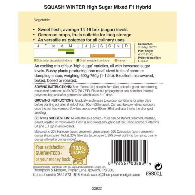 THOMPSON & MORGAN - SQUASH WINTER HIGH SUGAR MIXED F1 - Image 2