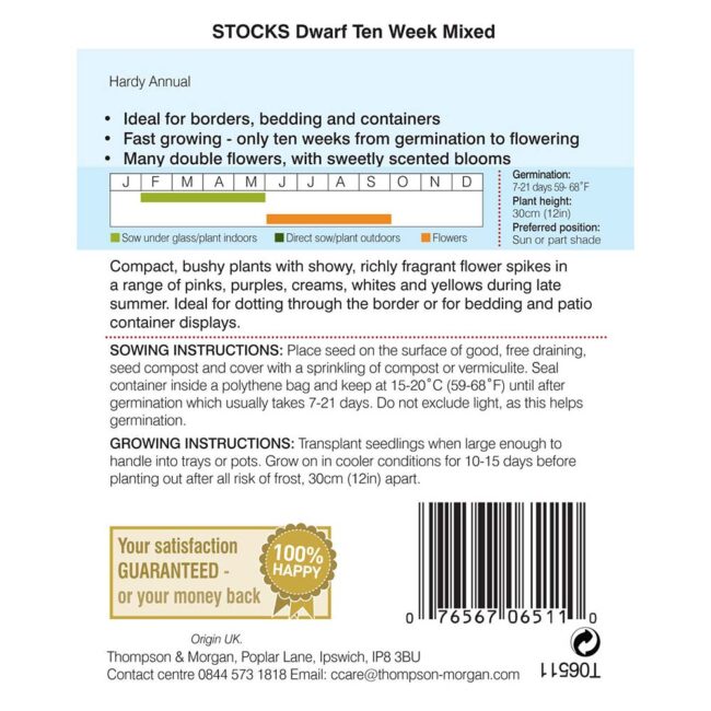 THOMPSON & MORGAN - STOCKS DWARF TEN WEEK MIXED SEEDS - Image 2