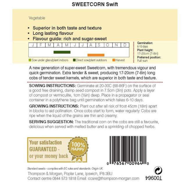 THOMPSON & MORGAN - SWEETCORN SWIFT SEEDS - Image 2