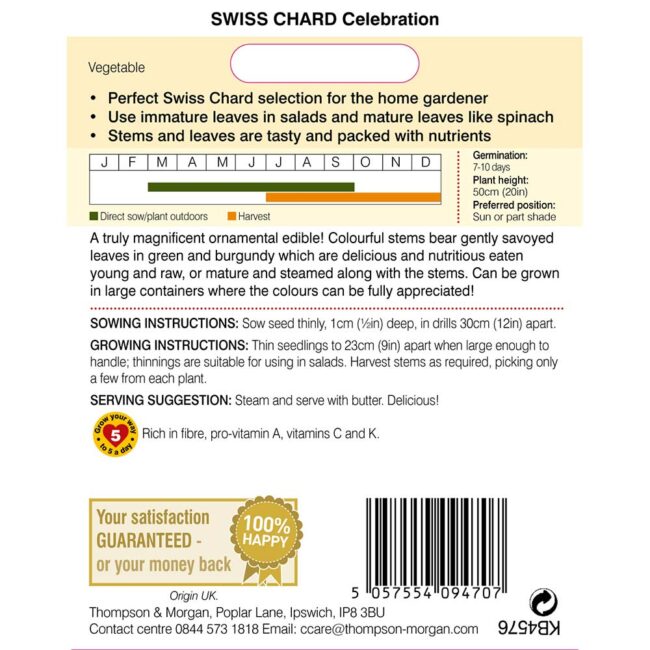 THOMPSON & MORGAN - SWISS CHARD CELEBRATION SEEDS - Image 2