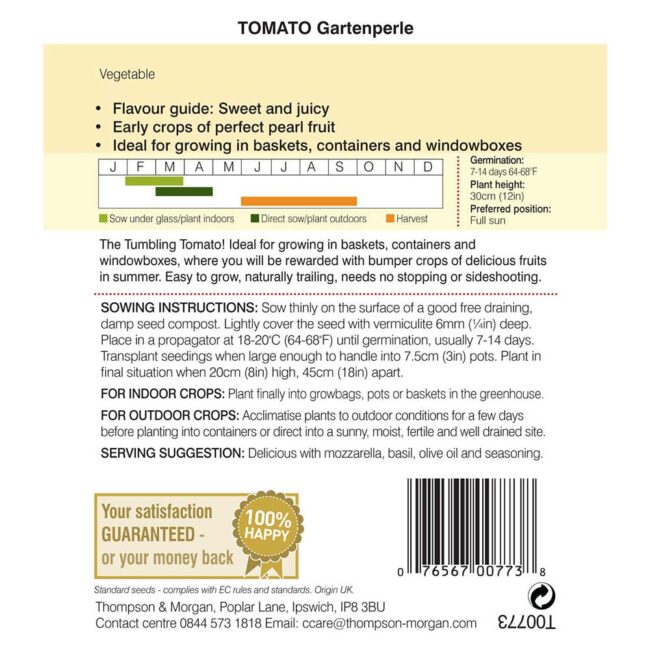 THOMPSON & MORGAN - TOMATO GARTENPERLE SEEDS - Image 2