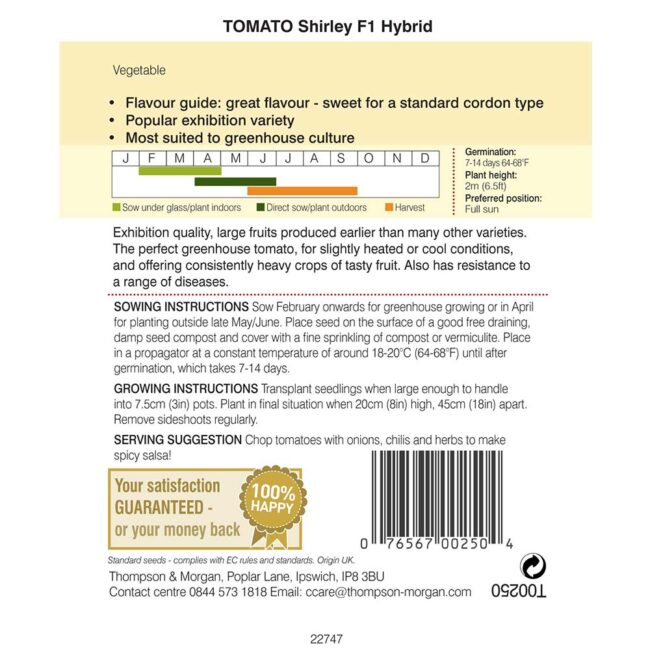 THOMPSON & MORGAN - TOMATO SHIRLEY F1 HYBRID SEEDS - Image 2