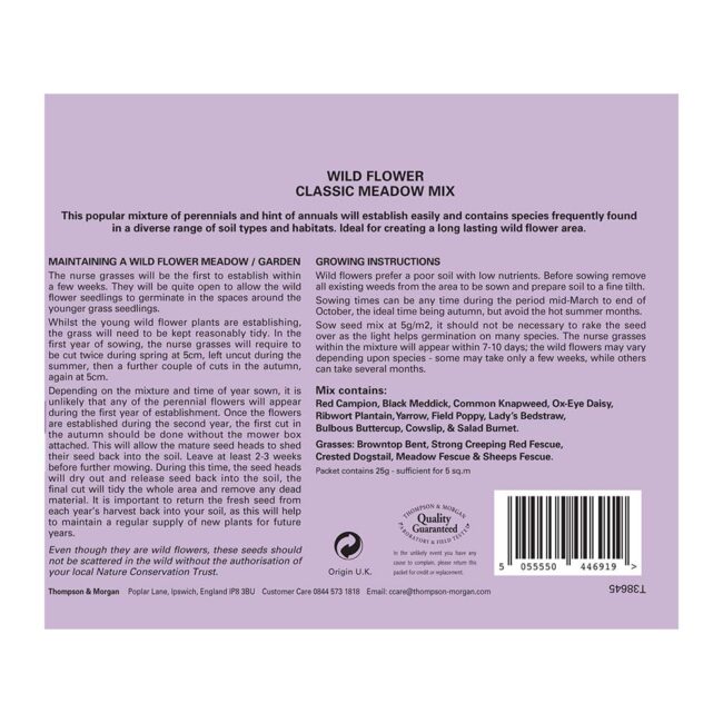 THOMPSON & MORGAN - WILD FLOWER CLASSIC MEADOW SEEDS - Image 2