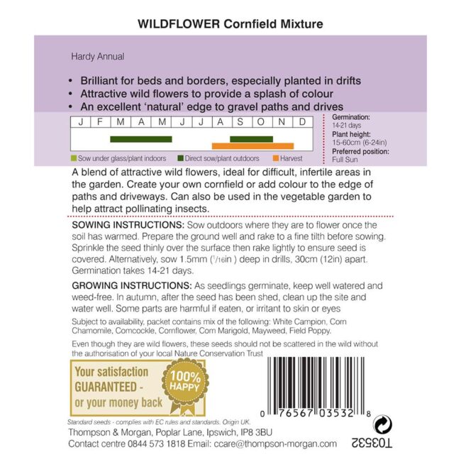 THOMPSON & MORGAN - WILD FLOWER CORNFIELD MIXTURE SEEDS - Image 2