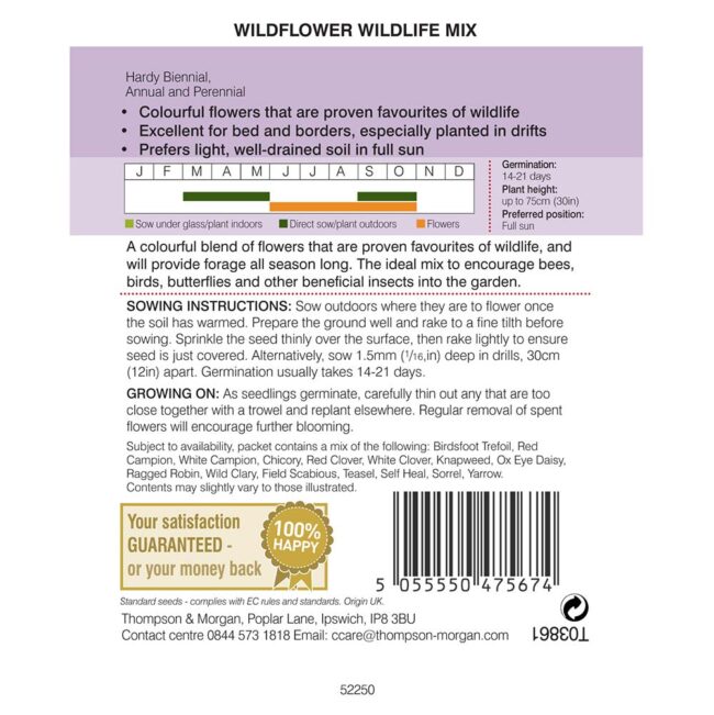 THOMPSON & MORGAN - WILD FLOWER WILDLIFE MIX SEEDS - Image 2