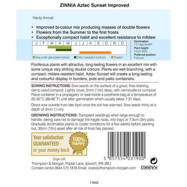 THOMPSON & MORGAN - ZINNIA AZTEC SUNSET IMPROVED SEEDS - Image 2