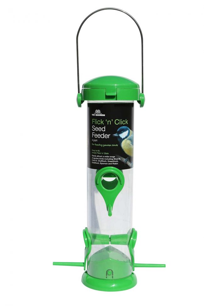 TOM CHAMBERS FLICK N CLICK SEED FEEDER 4 PORT