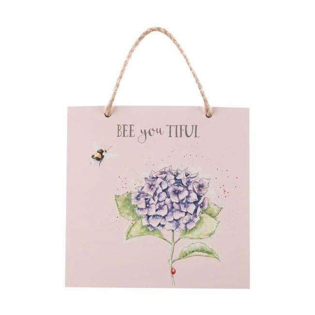 WRENDALE WOODEN PLAQUE BEE HYDRANGEA