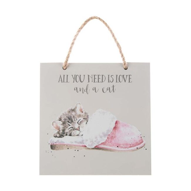 WRENDALE WOODEN PLAQUE CAT SNUGGLE