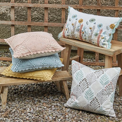 Walton & Co Pale Blue Crochet Cushion - Image 2