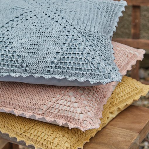 Walton & Co Pale Blue Crochet Cushion - Image 3
